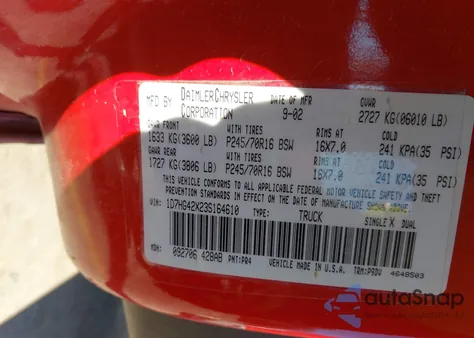 2003 Dodge Dakota Slt z USA, uszkodzony, nr VIN 1D7HG42X23S164610